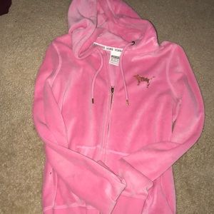 Velvet bright PINK hoodie with bling